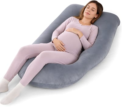 J-vorm Zwangerschapskussen - Voedingskussen van Zacht Fluweel - Ergonomisch Body Pillow voor Zijslapers, Rug- en Heupondersteuning tijdens Zwangerschap - Grijs