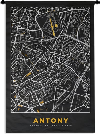 Wandkleed - Wanddoek - Frankrijk – Antony - Plattegrond – Stadskaart – Kaart - 120x180 cm - Wandtapijt