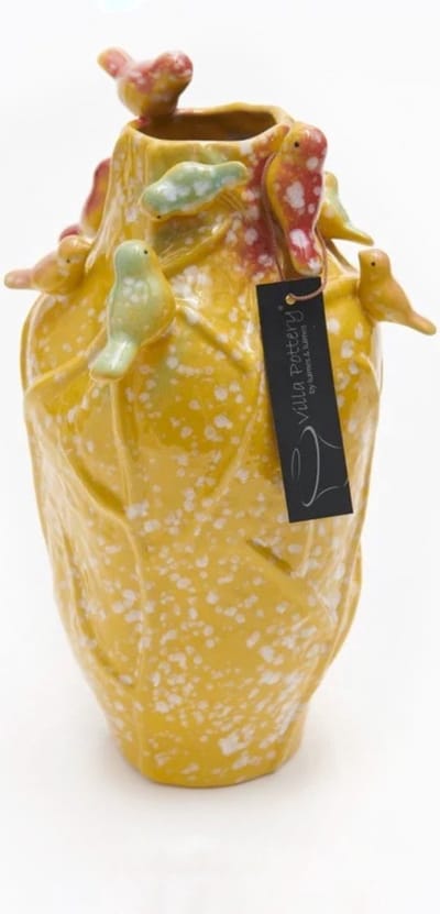 Vaas - Villa Pottery - Porselein - Waterdicht - Vogelvaas - Decoratie - Woondecoratie - Lieve 3 Yellow 9 Birds
