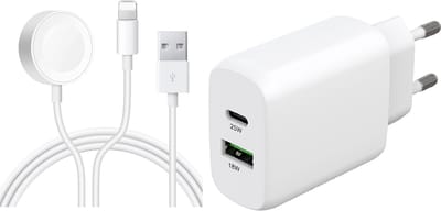 Watch Oplader - Draadloos Opladekabel Magnetic 2 in 1 iWatch oplaadkabel met 25w USB A en USB C Adapter Compatibel with Geschikt voor iWatch Series Ultra 2/Ultra/Series 9/8/7/SE/6/5/4/3/2/1 & Geschikt voor iPhone Kabel 14/14 Pro Max / 13/ 13 Pro Max