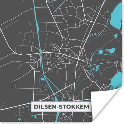 Poster België – Dilsen Stokkem – Stadskaart – Kaart – Blauw – Plattegrond - 100x100 cm XXL