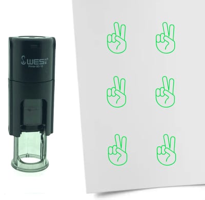 CombiCraft Stempel Victory hand / peace 10mm rond - Groene inkt