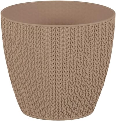 3+1 taupe - bloempotten met waterschaal - gehaakt patroon - cactuspotten - sierpotten - 11cm beige - mokka