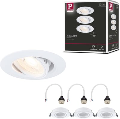 Inbouwlamp Set van 3 zwenkbaar rond 90 mm 30° GU10 max. 3x10W 230V dimbaar Wit