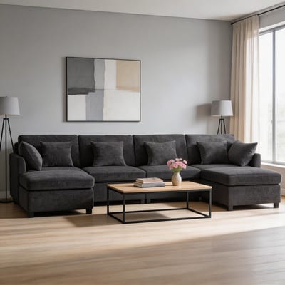 Komhtom - Modulaire bank - om te vormen tot U-vorm en L-vorm - met 2 poefs en 6 kussens - moderne chenille stoffen bankstel - geschikt voor woonkamer, appartement en diverse woonruimtes