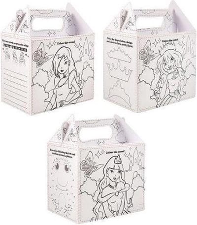 24 Stuks - Uitdeeldoosjes voor kinderfeestje - Princess om ZELF in te kleuren - Traktatie Box - Menubox - Lunchbox - 18x14x9.5 Cm