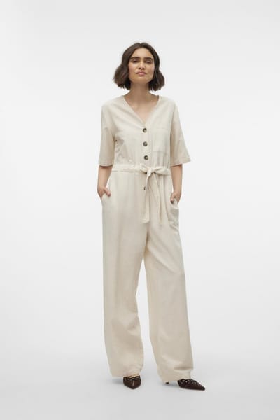 Vero Moda Broek Vmjazzlyn 2/4 V-neck Jumpsuit Vma 10305279 Natural/melange Dames Maat - XL