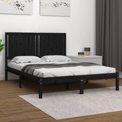 vidaXL - Bedframe - massief - grenenhout - zwart - 140x190 - cm