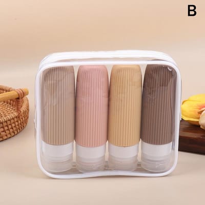 Lot de 4 Bouteilles de Toilette Taille Voyage - Contenants en Silicone Anti-fuite Avec Étui de Rangement Pour Shampooing Lotion Cosmétiques