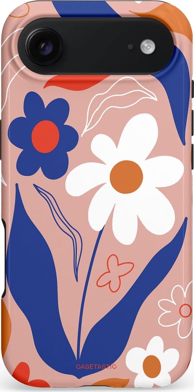 Casetastic hoesje geschikt voor Apple iPhone Air - MagSafe - Dubbellaagse bescherming - Eenvoud in bloei - Fashion Case - Perzik Donkerblauw Wit