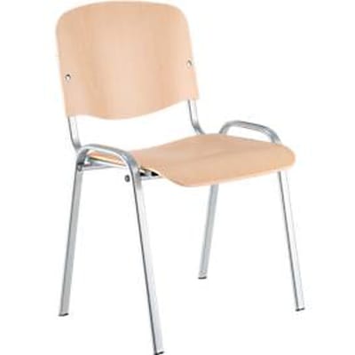 Nowy Styl bezoekersstoel ISO WOOD, zonder armleuningen, stapelbaar tot 10 stuks, B 460 x D 400 x H 450 mm, beuken/aluminiumzilver