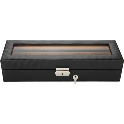 6 Vakken Koolstofvezel PU Leer Horlogehouder Polshorloge Display Doos Opbergdoos Organizer gray