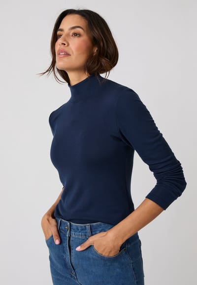 Damart - Fijn geribde T-shirt met opstaande kraag Thermolactyl Sensitive - Dames - Blauw - 34-36 (XS)