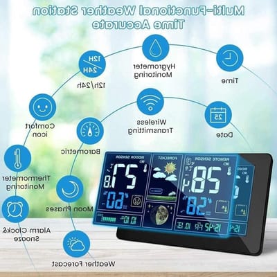 Weerstation met sensor - Digitale thermometer hygrometer - Weersvoorspelling thuis - Draadloos kleurendisplay - 60 meter bereik - Zwart