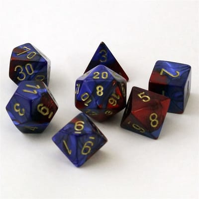 Chessex Tweeling Blauw-Rood/gouden Dobbelsteenset (7 stuks)