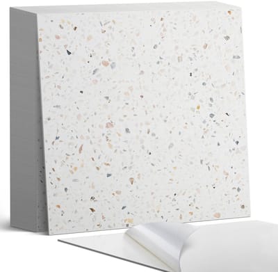 Coloray Plaktegels - Steenpatroon met deeltjes Zelfklevende Tegels - 20 cm x 20 cm - Wit Plaktegels - 20 stuks - Vierkant PVC Tegels - Plaktegels Badkamer - Plaktegels Vloer - Vinyl Tegels - Wandtegel Zelfklevend