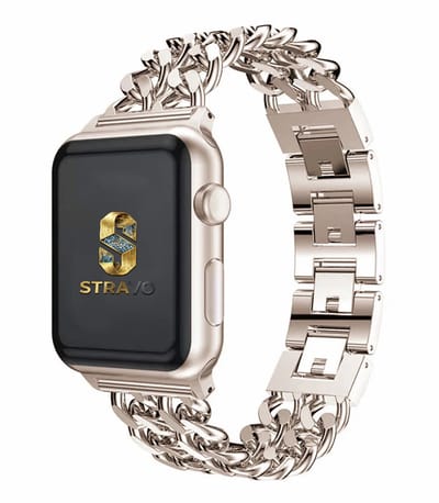 Stravo luxe stalen horlogebandje - Geschikt voor Apple Watch 42mm (Series 11/10), 41mm (Series 9/8/7), 40mm (Series 6/5/4/SE 1/2/3), 38mm (Series 3/2/1) - Hoogwaardig RVS Stalen band - Chain Schakel Bandje - Starlight
