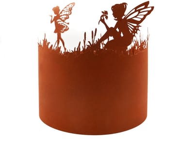 UNUS® Plantring gazonrand twee feeën op bloemenweide in roestlook rond 29 cm hoogte 32 cm