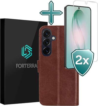 Hoesje Met 2x Screenprotector - Geschikt voor Samsung Galaxy S26 - Luxe Pasjeshouder - Flip Case - Bookcase Portemonee - Kunstleer Book Case - Flipcase Hoes - Book Cover - Walletcase - Portemonneehoes - Bruin