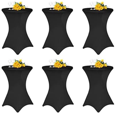 Zwarte Statafelhoezen Set van 6 voor Ø 80-85 cm - Stretch Tafelkleed met Voetzakken voor Evenementen