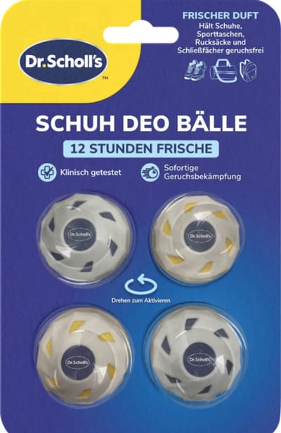 Scholl Schoen Deodorant Ballen - 4 Stuks - Schoen Deo - Houdt schoenen of sporttassen 12 uur fris - Herbruikbaar en duurzaam - Geurverwijderaar voor schoenen