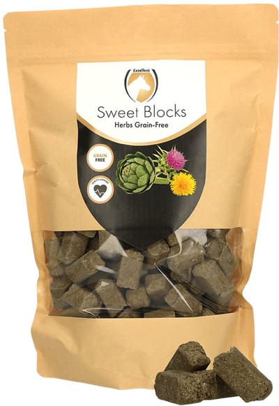 Excellent Horse Sweet Herbs Blocks - Graanvrij - 1 kg - Paardensnoepjes - Paardenverzorging - Paardenvoer - Traktatie Paarden - Kruidenmix