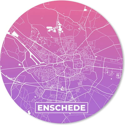 Muismat rond 20x20 cm - Mousepad Stadskaart - Enschede - Nederland - Paars - Ronde muismatten