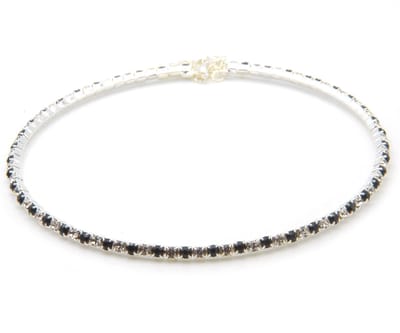 Choker feestketting met enkele rij strass zwart en naturel 35 cm