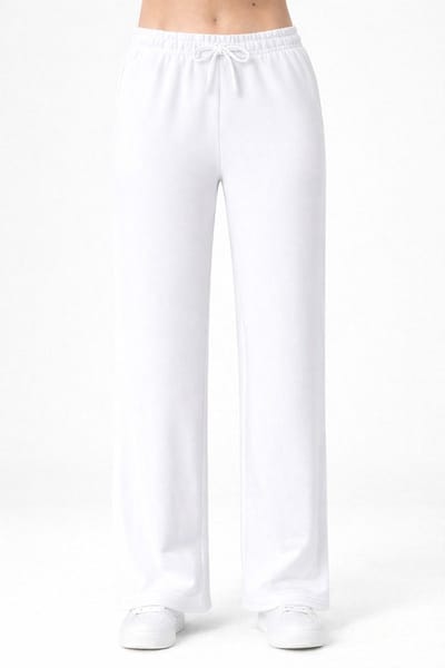 Smith & Solo joggingbroek dames - sportbroek katoen - trainingsbroek volwassenen huisbroek - wit - L