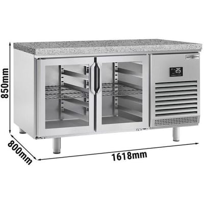 GGM Gastro Bäckereikühltisch Premium PLUS - 1618x800mm - 2 Glastüren - Granitarbeitsplatte Zilver