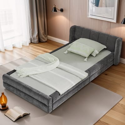 HAUSS SPOLE Gevoerd Bed 90x200 cm - Eenpersoons Met Gewatteerd Hoofdeinde - Stevig Tot 200kg - Studio & Kinderkamer - Chenille - Donkergrijs - Zonder matras