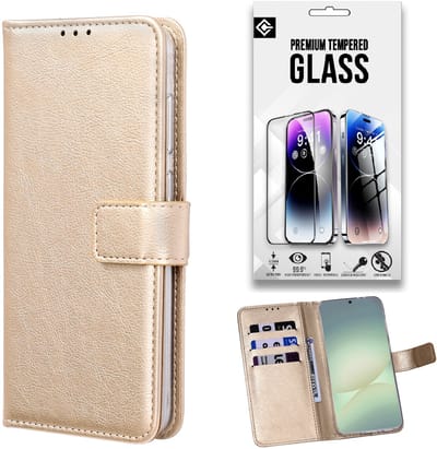 HB Hoesje Geschikt voor Motorola Moto G Pro Goud - Portemonnee Book Case - Kaarthouder & Glazen Screenprotector