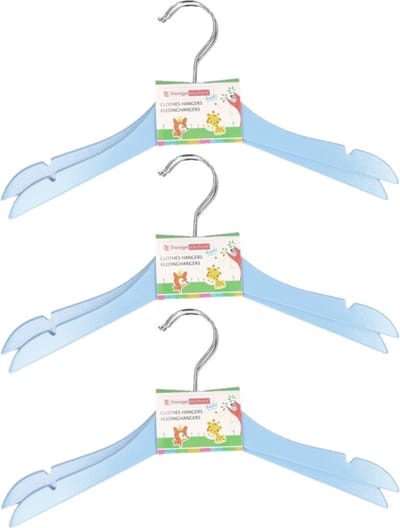 Stevige kledinghangers voor kinderen 12x stuks hout - Klerenhangers lichtblauw