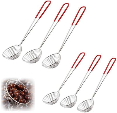 GELLDG Roestvrijstalen zeefset voor hotpot - 6-delig - Keukenlepel - Chinese hotpotzeef - met lange steel - Geschikt voor groenten, champignons, vlees en vis - 28,5 cm en 27,5 cm