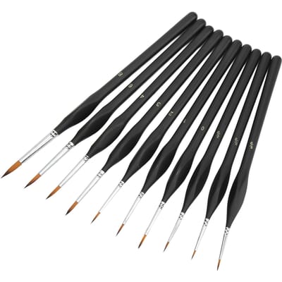 10 Stuks Detail Verfkwasten Set Ergonomische Handgreep Zacht Nylon Goed Absorberend Brede Toepassing black