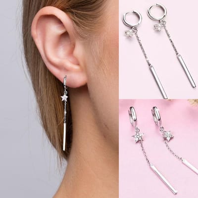 Mode Pentagram Ster Kwast Oorbellen Kristal Stud Voor Vrouwen Cadeau ONE SIZE zilver