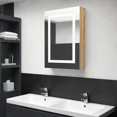 vidaXL - Badkamerkast - met - spiegel - en - LED - 50x13x70 - cm - eikenkleurig