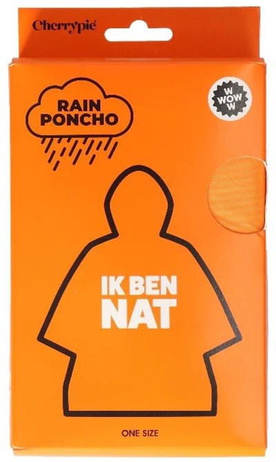 D+F Regenponcho Festival - "Ik ben nat" - Unisex met capuchon - Herbruikbaar" - Onesize - Regenjas met capuchon - Lichtgewicht - Regenkleding - Regenponcho's - Volwassenen - Fietsponcho - Regen poncho fiets - Festival - EK WK voetbal