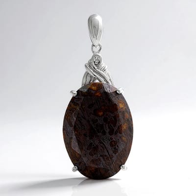 Cavill - Zilveren hanger - 925 Sterling Zilver - Dinosaurus Kwarts 17,95 ct Ovaal & Witte Topaas 0,026 ct - Elegant Filigraan Design