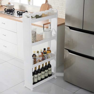 Smal Keukenrek opbergrek 4 laags op Wieltjes met Vakken - Smalle kast - Keukentrolley met wielen - Badkamer - Nisrek