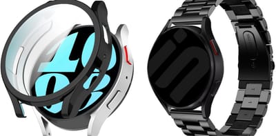 Strap-it Stalen Smartwatch Band 20mm + TPU Case (Zwart) - Geschikt voor Samsung Galaxy Watch 6 40mm - Beschermend Hoesje - Comfortabel & ademend ontwerp - Zwart