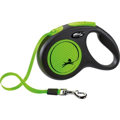 Flexi New Neon Tape - Hondenriem - Zwart/Groen - M - 5 m - (<25 kg)