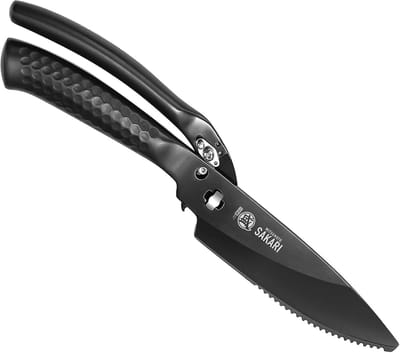 Duurzame Multifunctionele Keuken Scharen van 12cm, Zwart Titanium, Ideaal voor Vlees, Vis en Botten