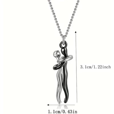 Koppel Omhelzing Hanger Ketting, Zwart Mode Liefhebber Getuige Sieraden, Heren en Dames Koppel Ketting gray