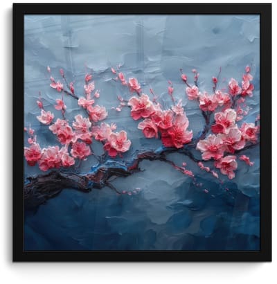Poster in lijst - Fotolijst 40x40 cm - Posters - Bloesem - Bloem - Roze - Tak - Posterlijst zwart - Decoratie - Wanddecoratie woonkamer - Muurdecoratie slaapkamer