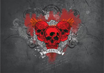 Fotobehangkoning - Behang - Vliesbehang - Fotobehang Schedel - Schedels - Skull - Skulls - Darkness - 200 x 140 cm