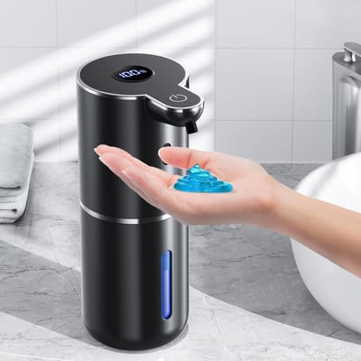 Automatische Zeepdispenser - Gel-stijl - Zwart 380ml - Contactloos Infrarood - 6 Doseringen & 1200mAh - Wand- en Tafelmontage - IPX5 Waterdicht - Voor Keuken en Badkamer