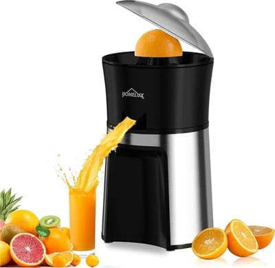 Homelux - Elektrische Citruspers – Sinaasappelpers & Citruspers – Sapcentrifuge RVS – Stil & Krachtig – 2 Kegels – Anti-drup – Citruspers Elektrisch voor Sinaasappel, Citroen, Limoen & Grapefruit – BPA-vrij – Vaatwasserbestendig - 500ml - 45W -