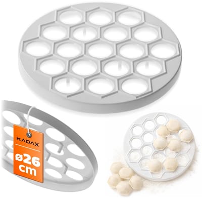KADAX deegvormer ⌀ 26 cm van kunststof, dumplingmaker met 19 holtes, raviolivormer, ronde vorm voor deegzakjes, pelmeni, pierogi en dumplings