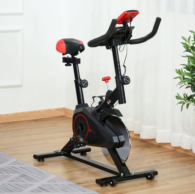 MEUNIQ Hometrainer 85 x 46 x 114 cm met LCD-display, verstelbaar zadel en stuur, handmatige weerstand, hartslagweergave, indoor fitnessfiets voor thuis, zwart